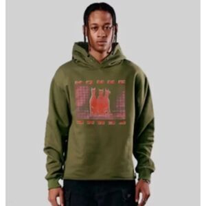 NWT Homme Femme Green Red Dogs Hoodie Cotton Street Wear Graphic Bold Rare XXL
